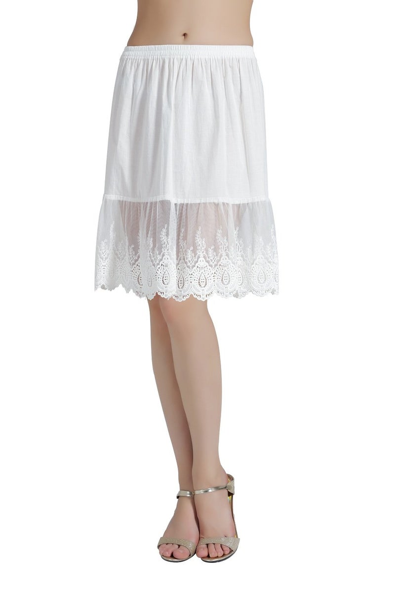 BEAUTELICATE 100% Cotton Half Slip Skirt Extender with Lace Trim Vintage Underskirt - Image 1